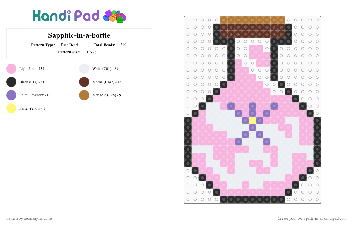 Sapphic-in-a-bottle - Fuse Bead Pattern by toomanyfandoms on Kandi Pad - lgbtq, lgbtqia, pink, potion, pride, pride potion, queer, sapphic, wlw