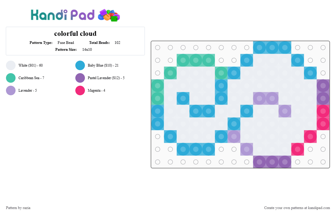 colorful cloud - Fuse Bead Pattern by razia on Kandi Pad - white,light blue,pink