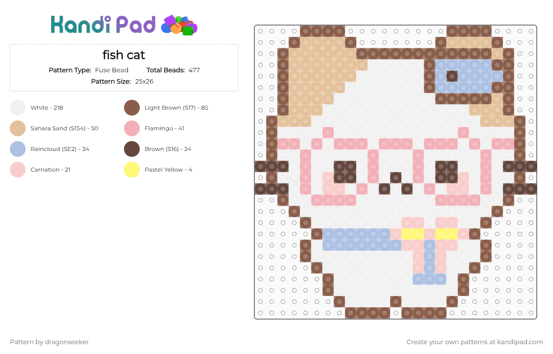 fish cat - Fuse Bead Pattern by dragonseeker on Kandi Pad - white,tan,beige