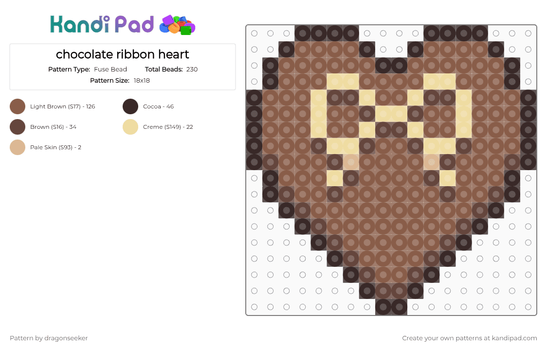 chocolate ribbon heart - Fuse Bead Pattern by dragonseeker on Kandi Pad - brown,tan