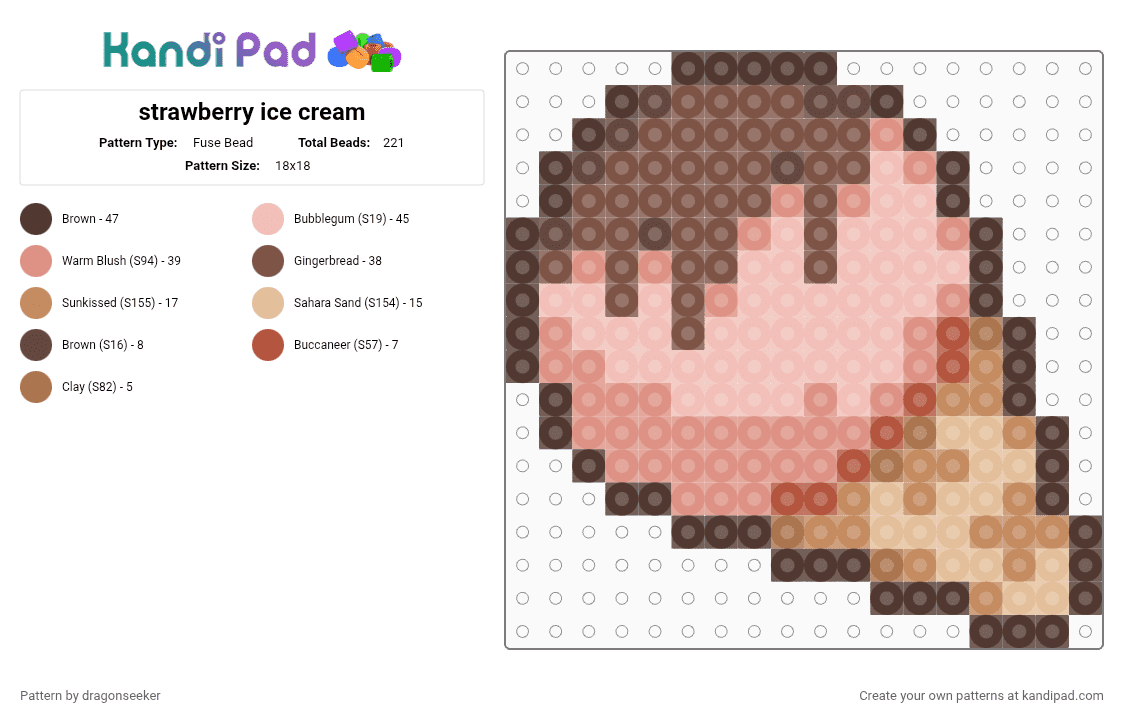 strawberry ice cream - Fuse Bead Pattern by dragonseeker on Kandi Pad - beige, brown, tan
