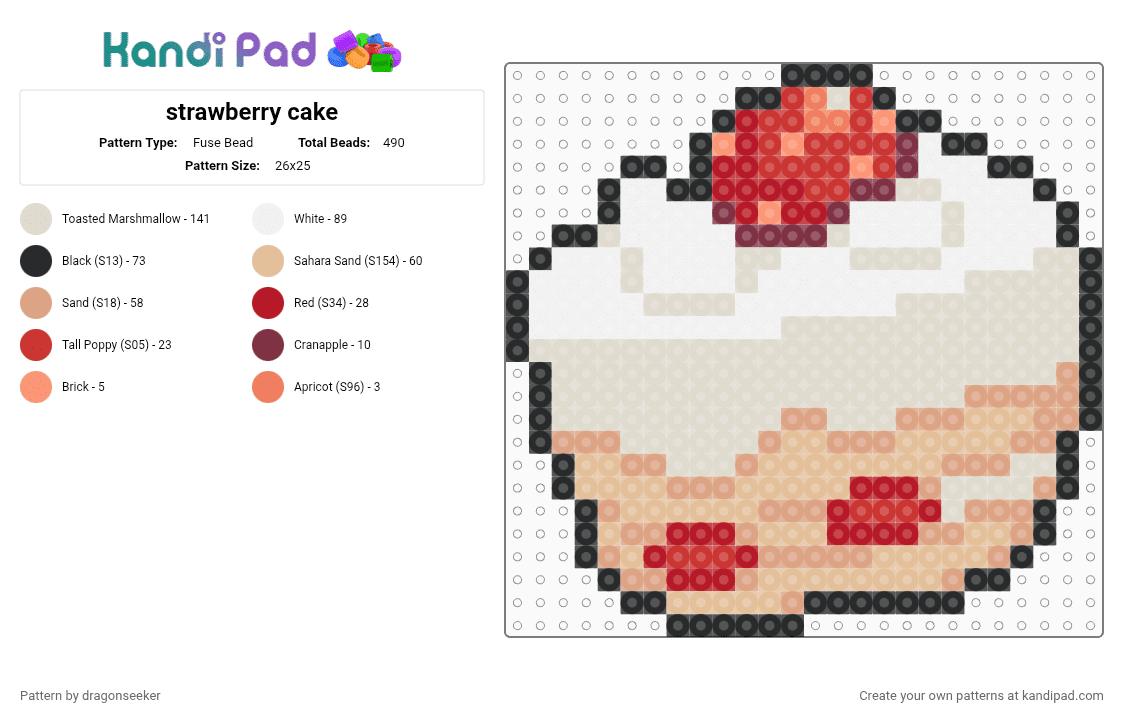strawberry cake - Fuse Bead Pattern by dragonseeker on Kandi Pad - beige