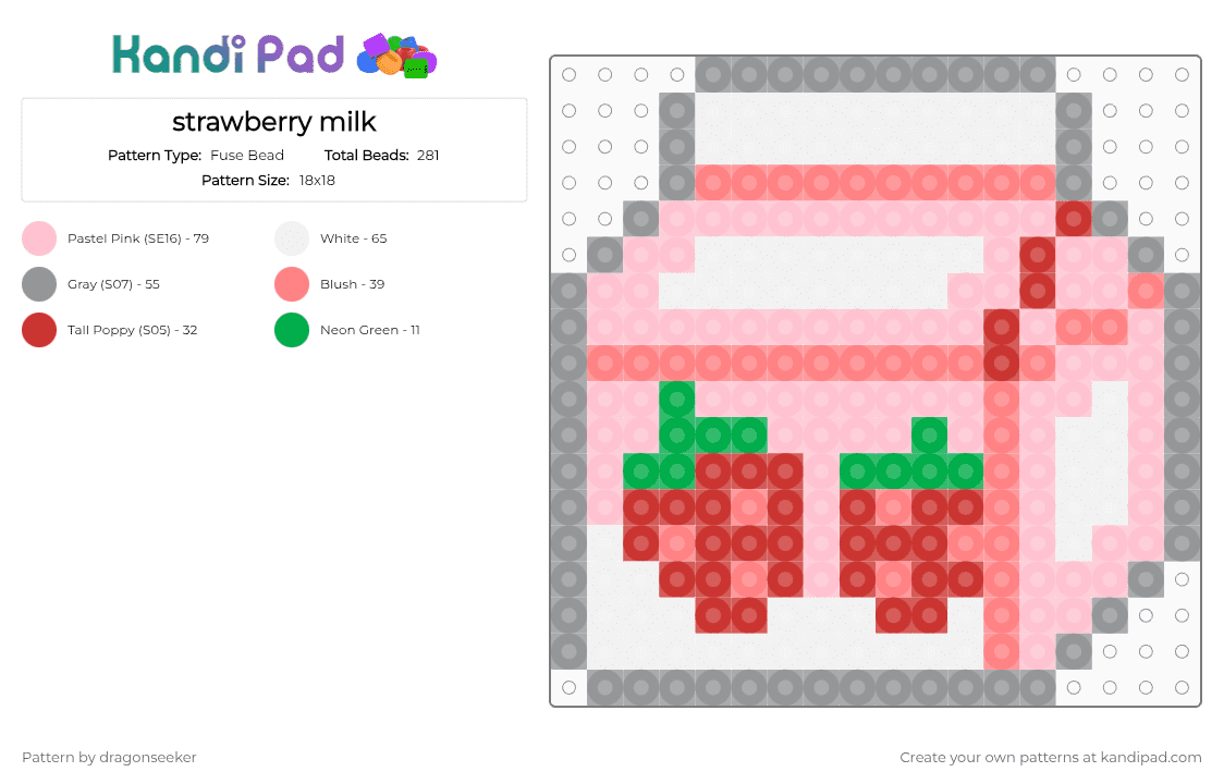 strawberry milk - Fuse Bead Pattern by dragonseeker on Kandi Pad - gray,red,pink