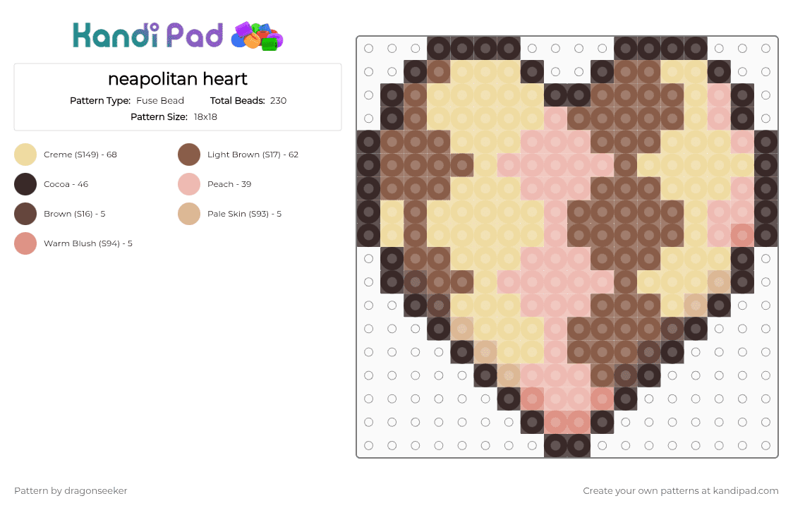 neapolitan heart - Fuse Bead Pattern by dragonseeker on Kandi Pad - beige
