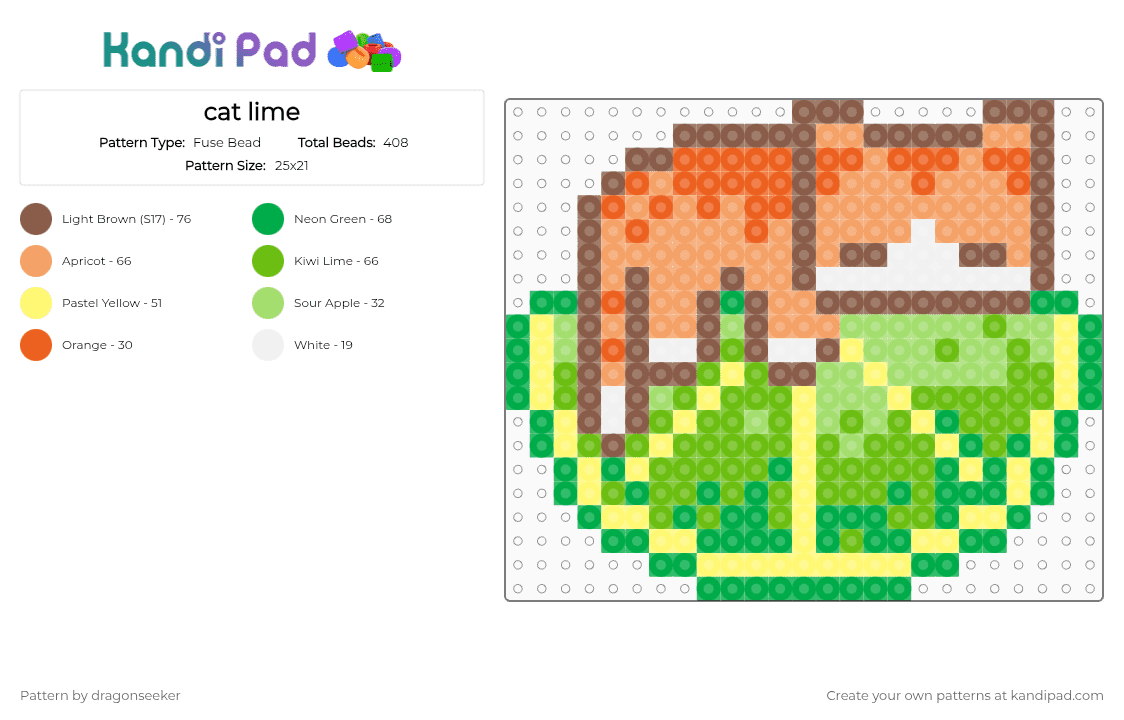 cat lime - Fuse Bead Pattern by dragonseeker on Kandi Pad - orange,green