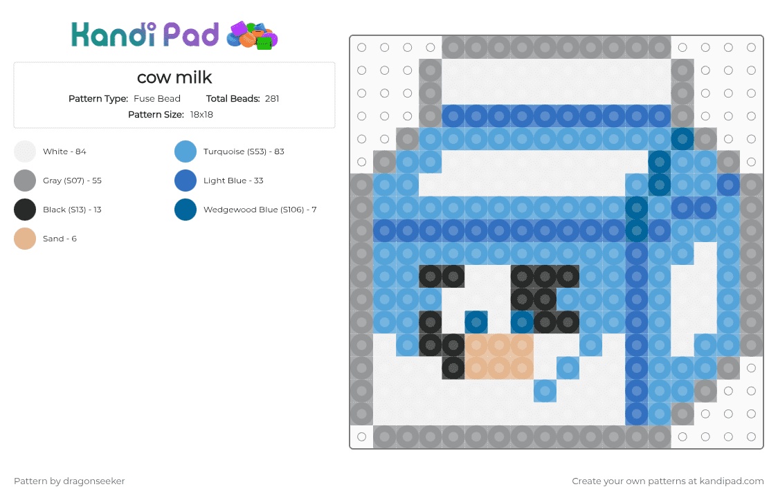 cow milk - Fuse Bead Pattern by dragonseeker on Kandi Pad - gray,light blue