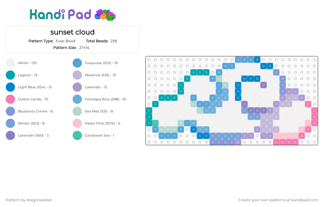 sunset cloud - Fuse Bead Pattern by dragonseeker on Kandi Pad - white,light blue,pink