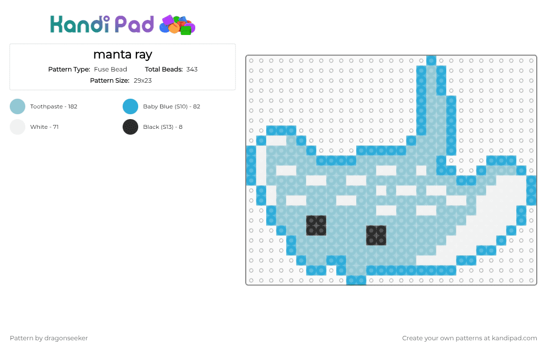 manta ray - Fuse Bead Pattern by dragonseeker on Kandi Pad - light blue