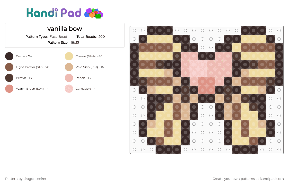 vanilla bow - Fuse Bead Pattern by dragonseeker on Kandi Pad - brown,beige