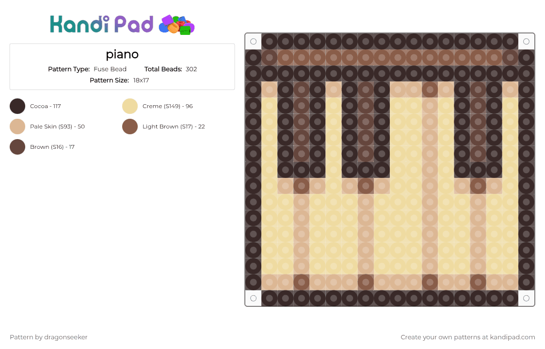 piano - Fuse Bead Pattern by dragonseeker on Kandi Pad - brown,beige