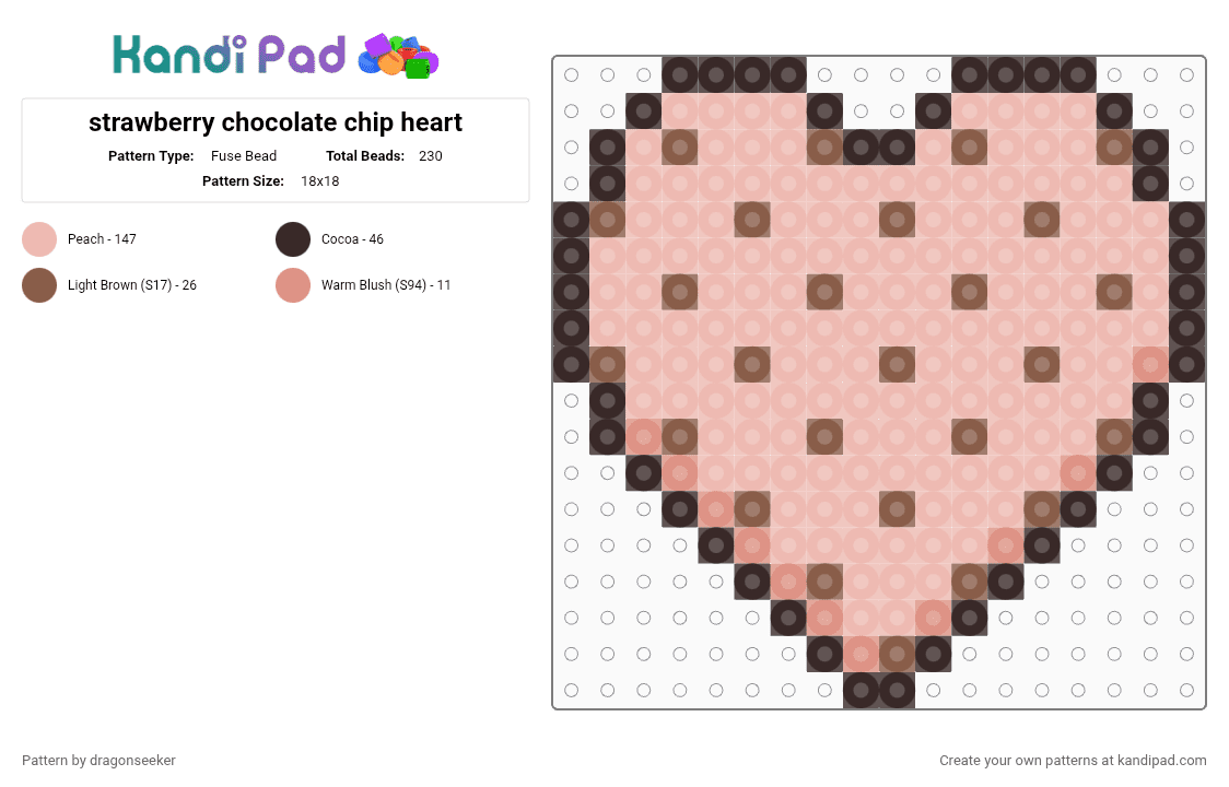 strawberry chocolate chip heart - Fuse Bead Pattern by dragonseeker on Kandi Pad - beige