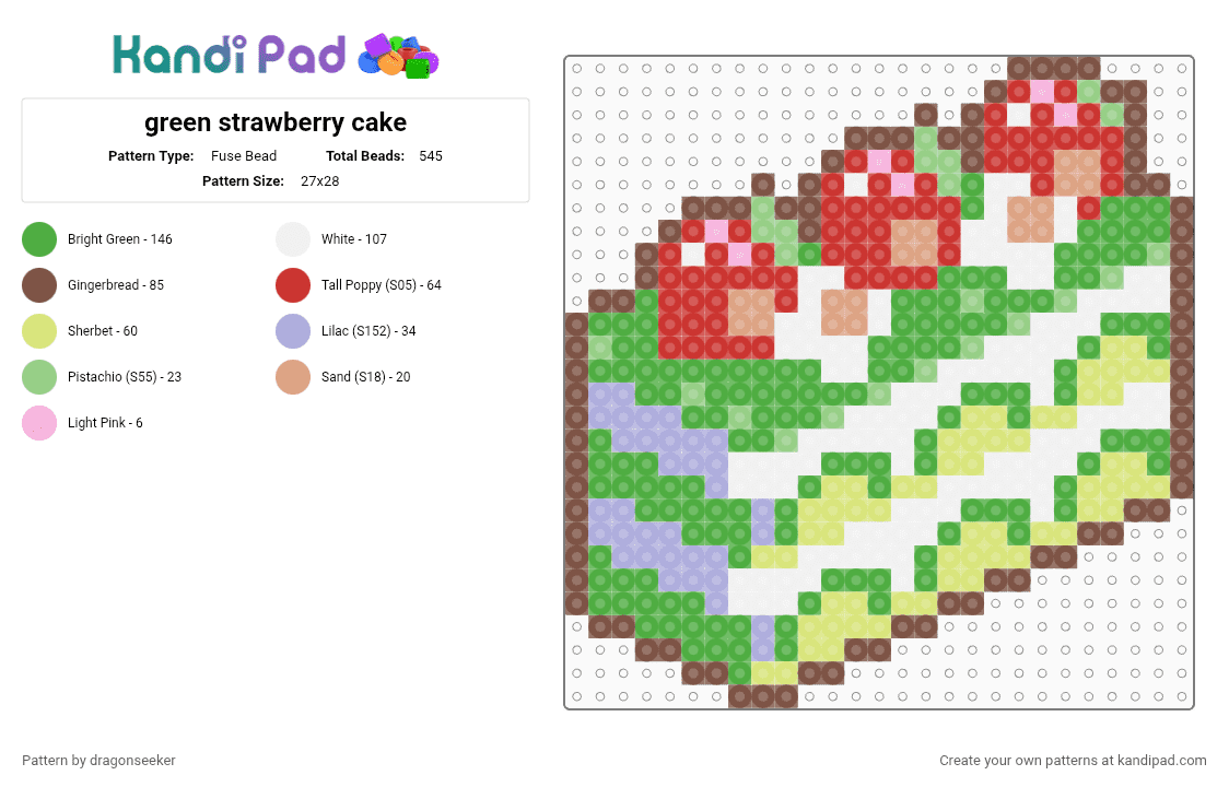 green strawberry cake - Fuse Bead Pattern by dragonseeker on Kandi Pad - tan,red,green,yellow