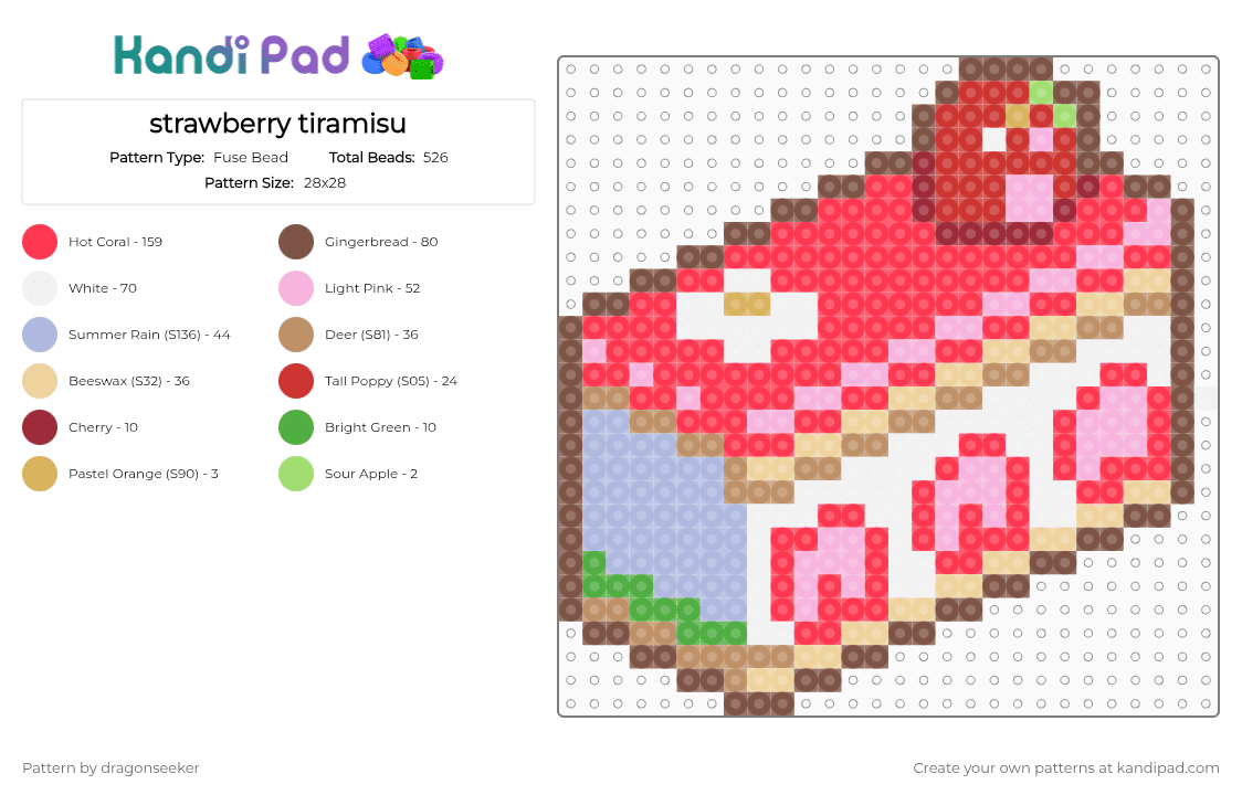 strawberry tiramisu - Fuse Bead Pattern by dragonseeker on Kandi Pad - tan,red,pink