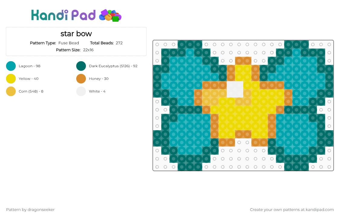 star bow - Fuse Bead Pattern by dragonseeker on Kandi Pad - teal
