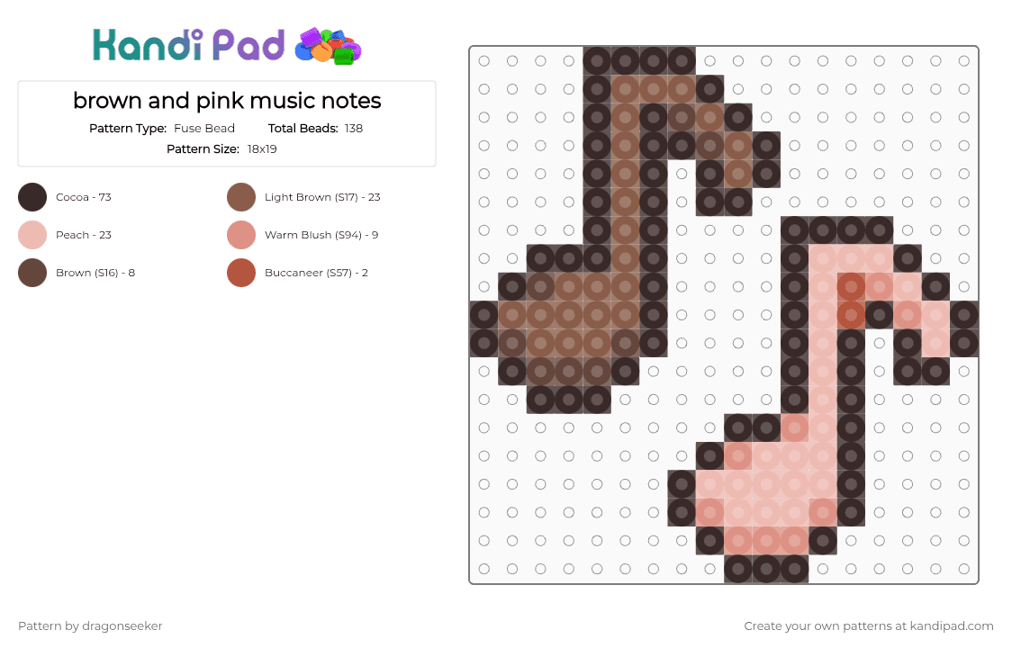 brown and pink music notes - Fuse Bead Pattern by dragonseeker on Kandi Pad - brown