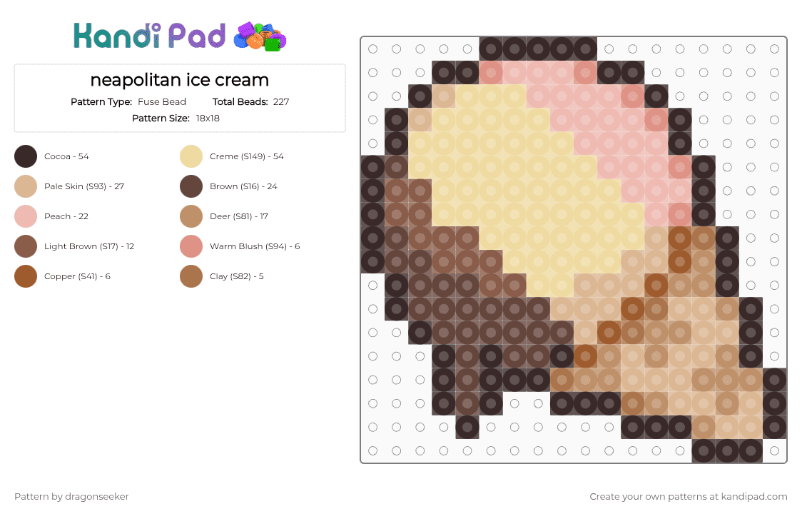 neapolitan ice cream - Fuse Bead Pattern by dragonseeker on Kandi Pad - beige, brown