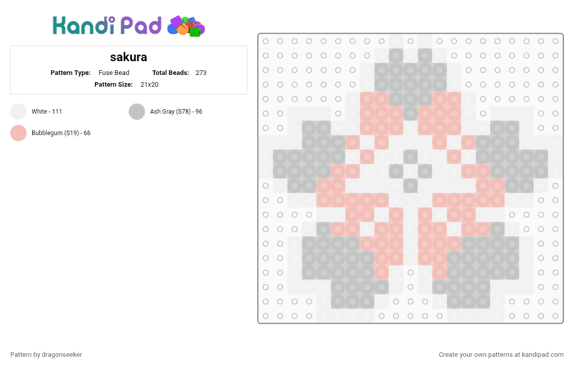 sakura - Fuse Bead Pattern by dragonseeker on Kandi Pad - white,beige