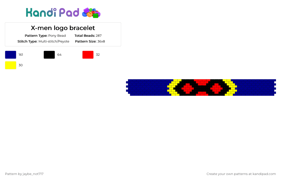 X-men logo bracelet - Pony Bead Pattern by jaybe_not717 on Kandi Pad - purple,xmen