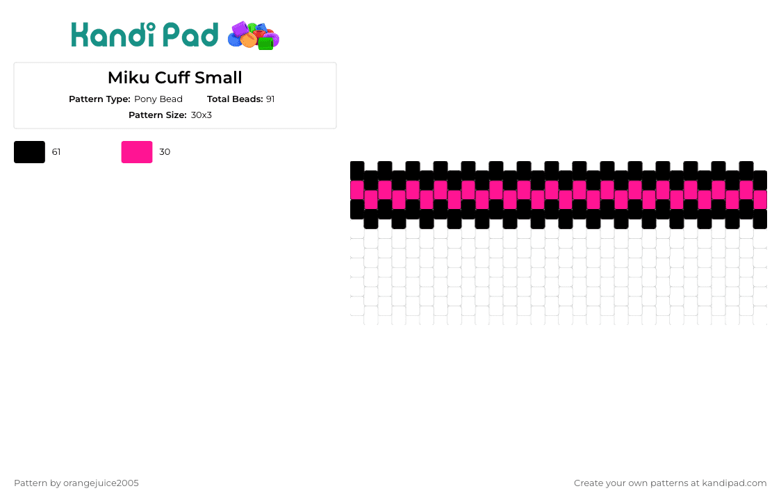 Miku Cuff Small - Pony Bead Pattern by orangejuice2005 on Kandi Pad - sakura,miku,vocaloid,digital,music,electronic,anime,bracelet,cuff,pink,black