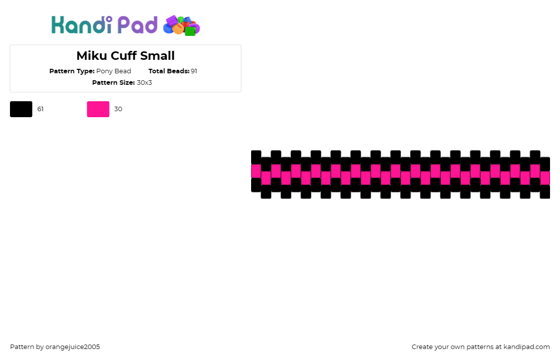 Miku Cuff Small - Pony Bead Pattern by orangejuice2005 on Kandi Pad - sakura,miku,vocaloid,digital,music,electronic,anime,bracelet,cuff,pink,black