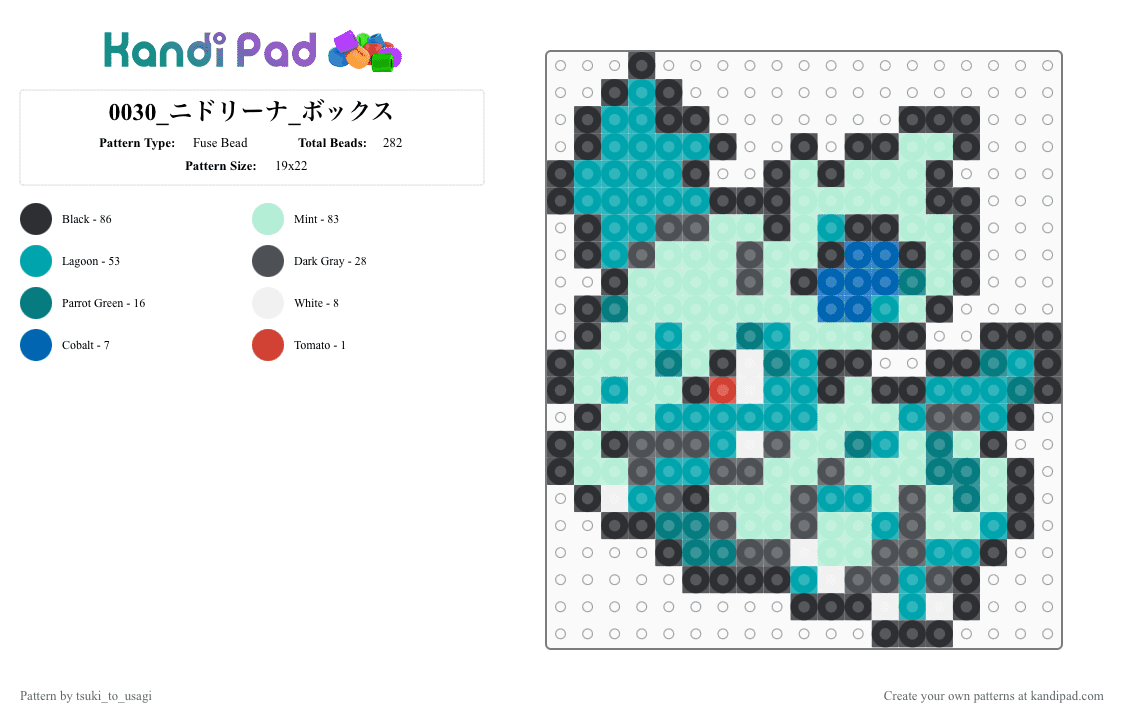 0030_ニドリーナ_ボックス - Fuse Bead Pattern by tsuki_to_usagi on Kandi Pad - teal,light blue,pokemon