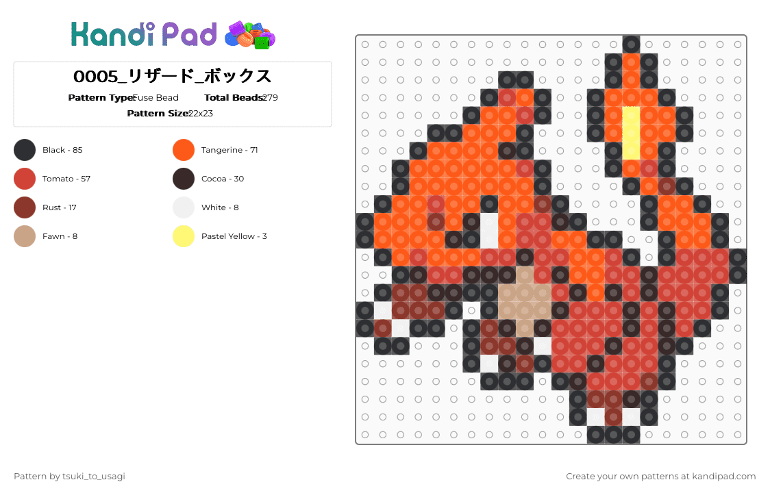 0005_リザード_ボックス - Fuse Bead Pattern by tsuki_to_usagi on Kandi Pad - orange, pokemon, red