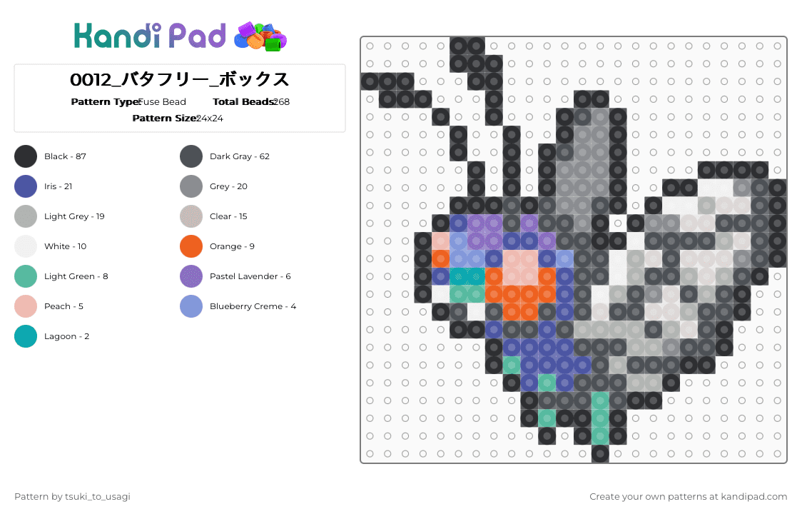 0012_バタフリー_ボックス - Fuse Bead Pattern by tsuki_to_usagi on Kandi Pad - gray,beige,pokemon