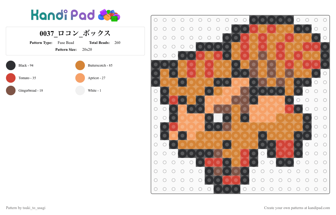0037_ロコン_ボックス - Fuse Bead Pattern by tsuki_to_usagi on Kandi Pad - orange,pokemon