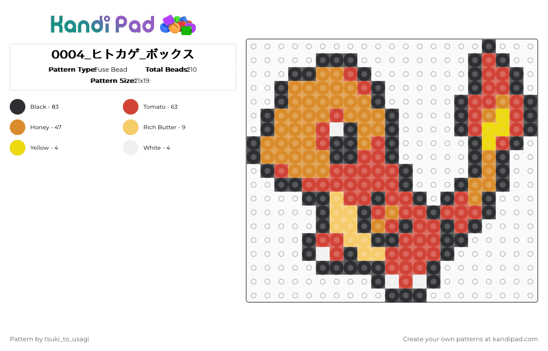 0004_ヒトカゲ_ボックス - Fuse Bead Pattern by tsuki_to_usagi on Kandi Pad - orange, pokemon, red