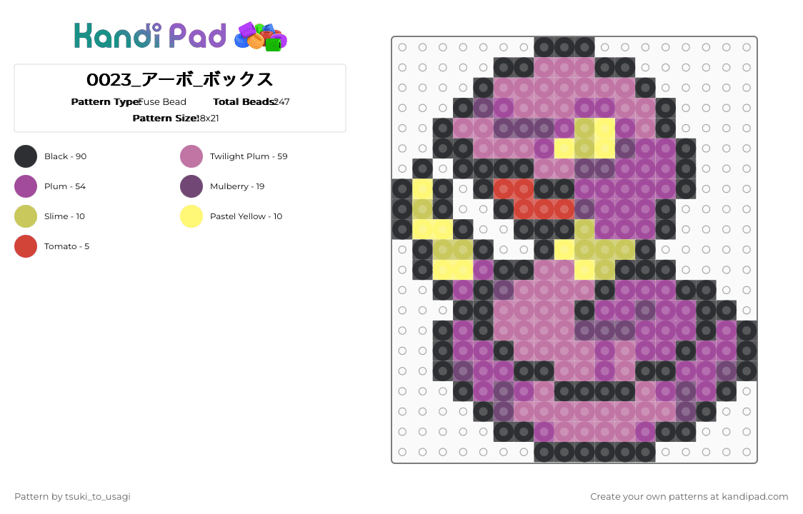 0023_アーボ_ボックス - Fuse Bead Pattern by tsuki_to_usagi on Kandi Pad - pink,pokemon