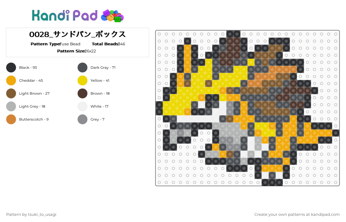 0028_サンドパン_ボックス - Fuse Bead Pattern by tsuki_to_usagi on Kandi Pad - orange,gray,yellow,pokemon