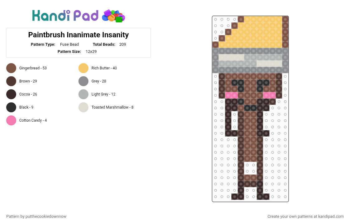 Paintbrush Inanimate Insanity - Fuse Bead Pattern by putthecookiedownnow on Kandi Pad - tan,yellow,brown