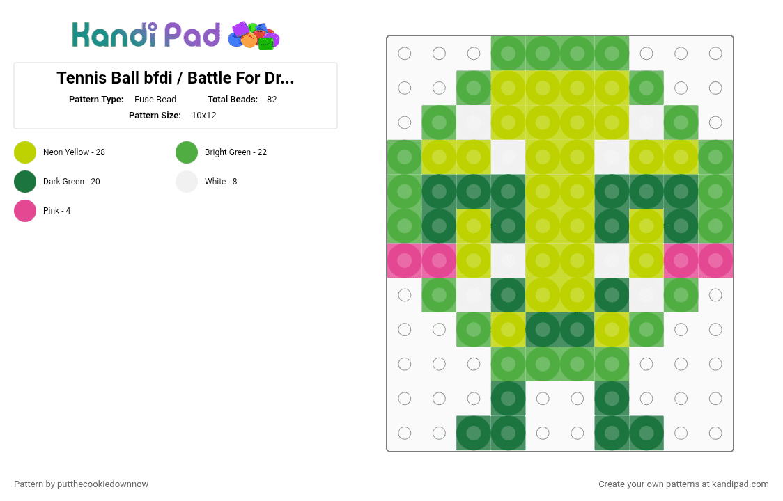 Tennis Ball bfdi / Battle For Dream Island cute mini design - Fuse Bead Pattern by putthecookiedownnow on Kandi Pad - green