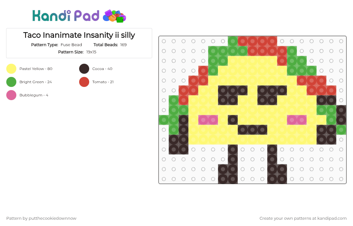 Taco Inanimate Insanity ii silly - Fuse Bead Pattern by putthecookiedownnow on Kandi Pad - yellow,brown