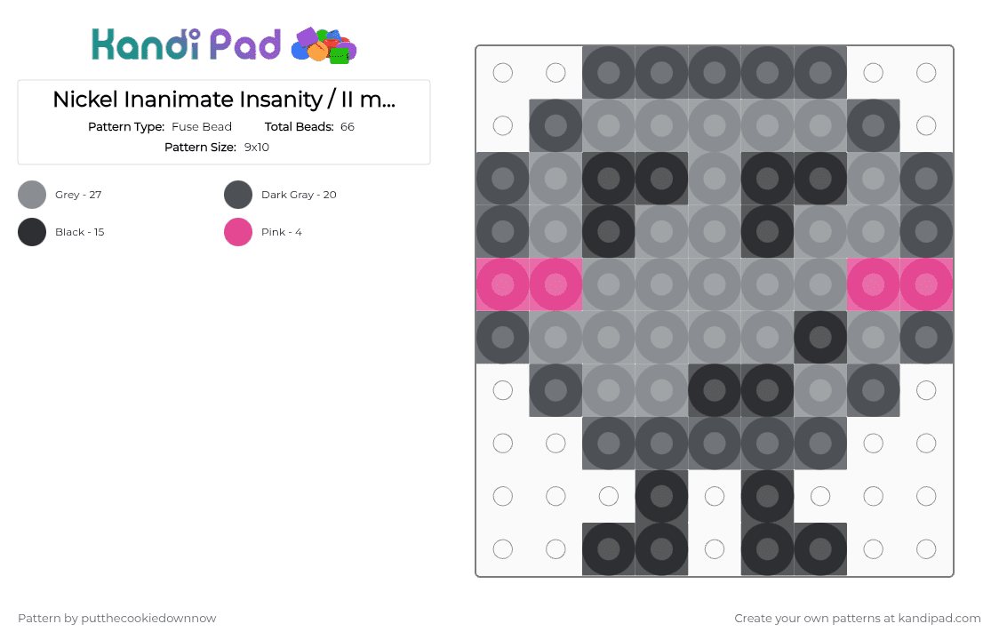 Nickel Inanimate Insanity / II mini charm - Fuse Bead Pattern by putthecookiedownnow on Kandi Pad - gray