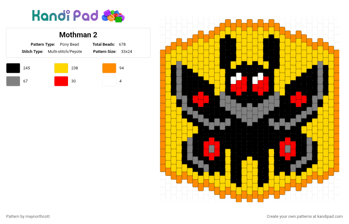 Mothman - Pony Bead Pattern by maynorthcott on Kandi Pad - yellow,creature,spooky,halloween,character