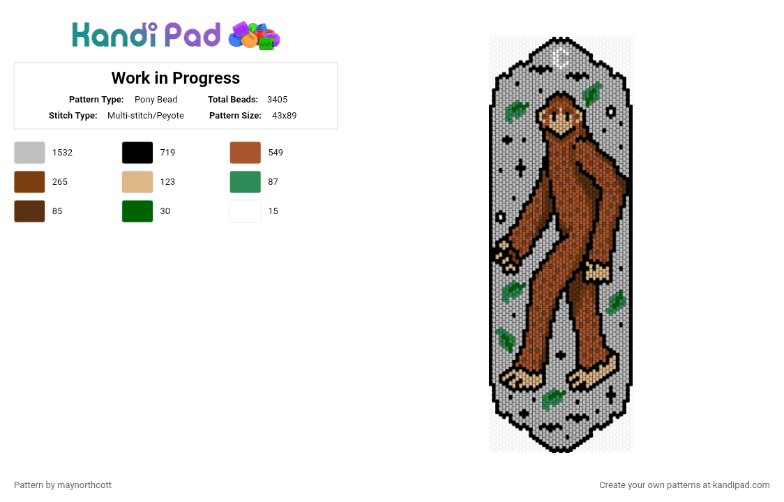 Bigfoot Tapestry - Pony Bead Pattern by maynorthcott on Kandi Pad - beige,character,creature,halloween,spooky,gothic,large