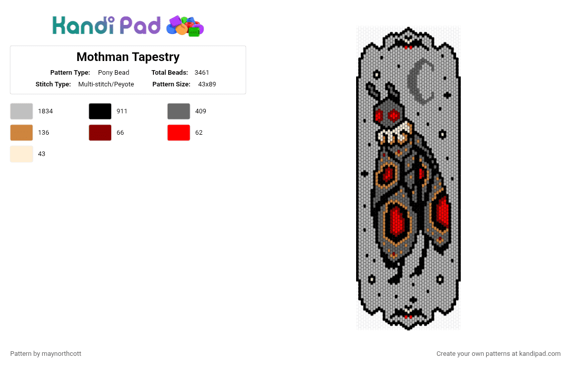 Mothman Tapestry - Pony Bead Pattern by maynorthcott on Kandi Pad - beige,creature,gothic,halloween,spooky,character