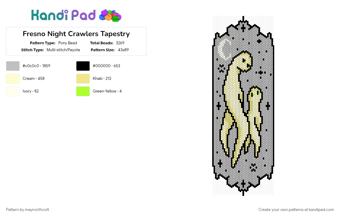 Fresno Night Crawlers Tapestry - Pony Bead Pattern by maynorthcott on Kandi Pad - beige, character, creature, cryptids, gothic, halloween, large, spooky