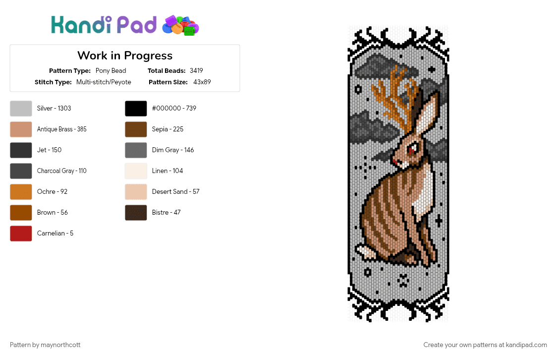 Jackalope Tapestry - Pony Bead Pattern by maynorthcott on Kandi Pad - beige, character, creature, cryptids, gothic, halloween, large, spooky