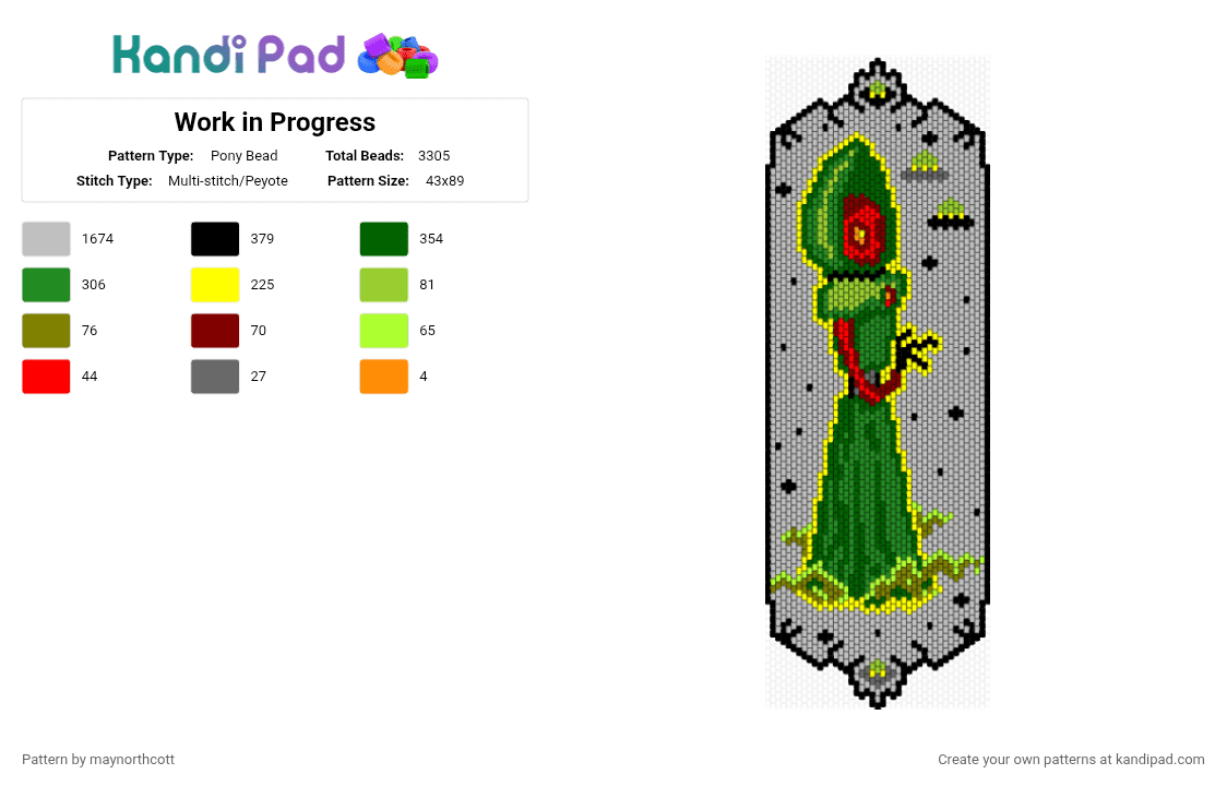 Flatwoods Monster Tapestry - Pony Bead Pattern by maynorthcott on Kandi Pad - beige,green,character,creature,halloween,gothic,large,spooky