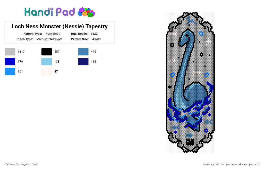 Loch Ness Monster (Nessie) Tapestry - Pony Bead Pattern by maynorthcott on Kandi Pad - beige,creature,gothic,halloween,spooky,character,large