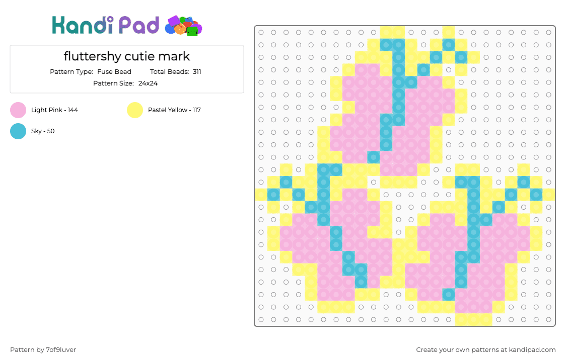fluttershy cutie mark - Fuse Bead Pattern by 7of9luver on Kandi Pad - pink,yellow,fluttershy,mlp,my little pony,cartoon
