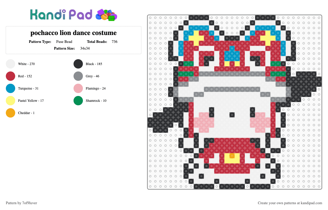pochacco lion dance costume - Fuse Bead Pattern by 7of9luver on Kandi Pad - white,gray,red,pochacco,sanrio,cute
