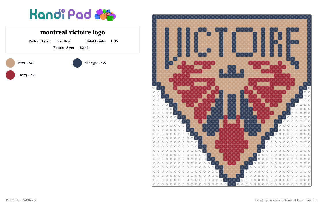 montreal victoire logo - Fuse Bead Pattern by 7of9luver on Kandi Pad - beige,pwhl,hockey,montreal,victoire,montreal victoire,sports