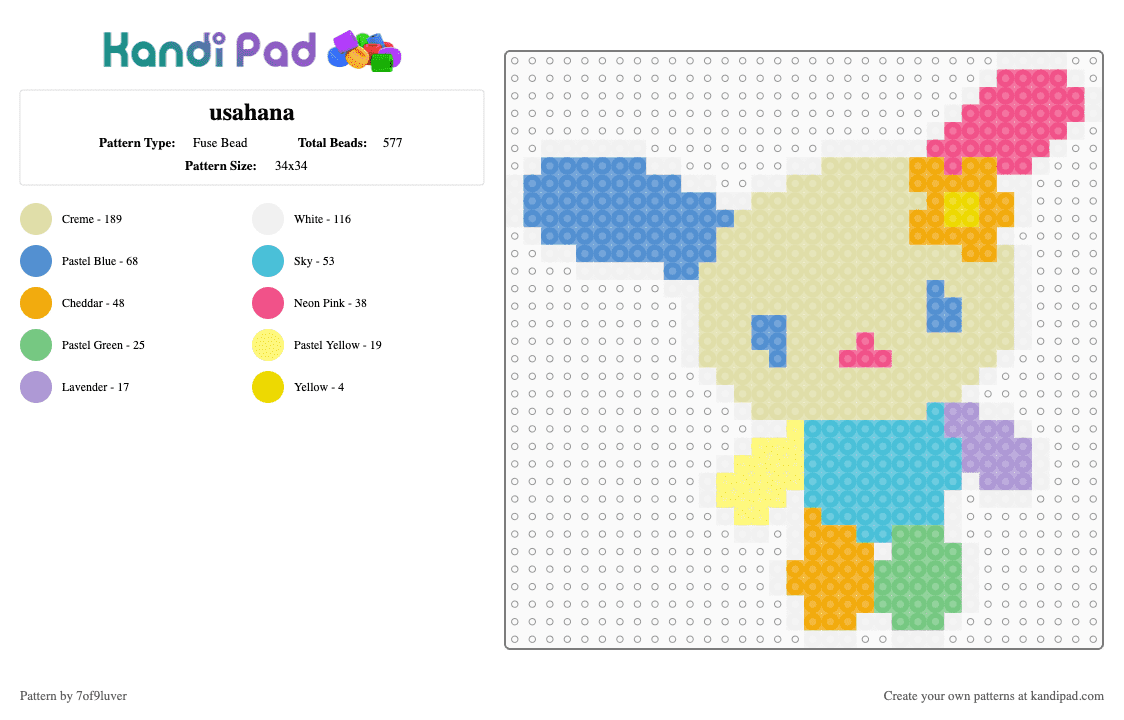 usahana - Fuse Bead Pattern by 7of9luver on Kandi Pad - light blue,yellow,sanrio,usahana