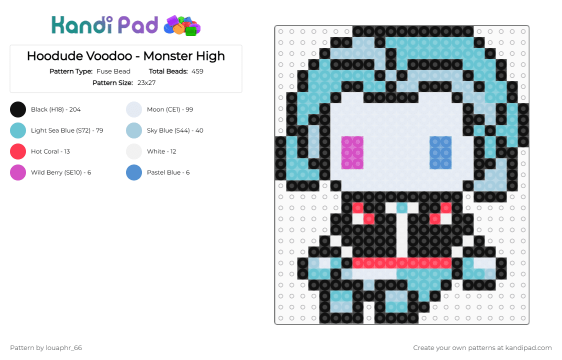 Hoodude Voodoo - Monster High - Fuse Bead Pattern by louaphr_66 on Kandi Pad - light blue,perler,monster high,voodoo,voodoo doll,hoodude,hoodude voodoo