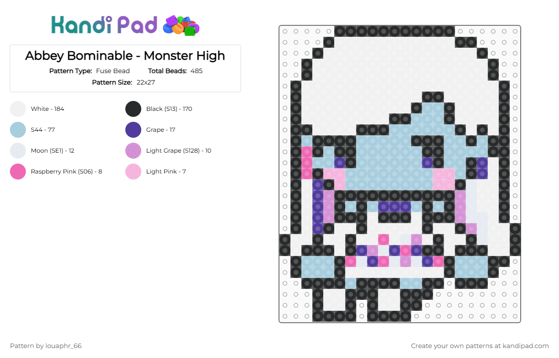 Abbey Bominable - Monster High - Fuse Bead Pattern by louaphr_66 on Kandi Pad - white,light blue,monster high,perler,abbey bominable,abbey