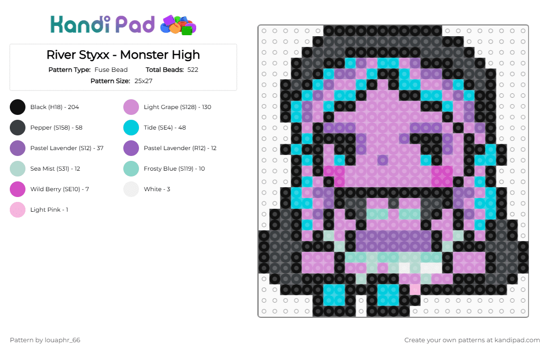River Styxx - Monster High - Fuse Bead Pattern by louaphr_66 on Kandi Pad - ghost, light blue, monster high, perler, pink, reaper, river styxx