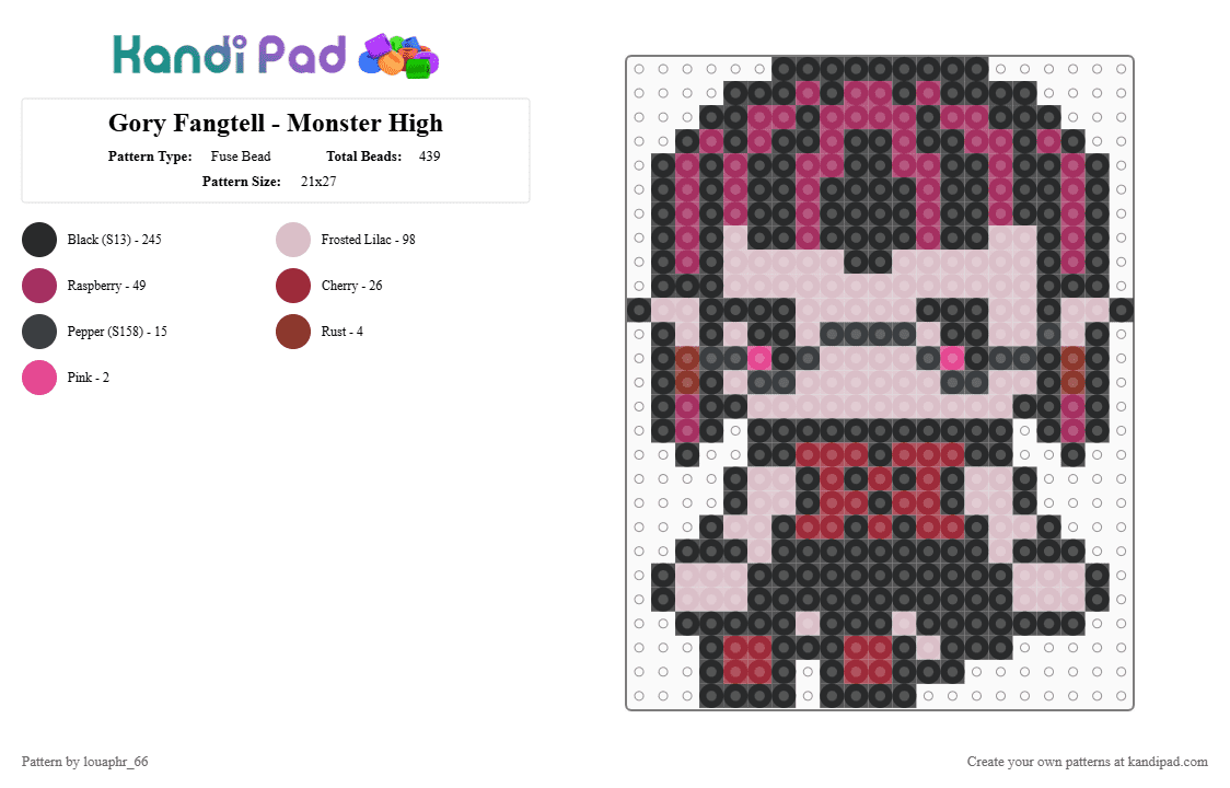 Gory Fangtell - Monster High - Fuse Bead Pattern by louaphr_66 on Kandi Pad - black,beige,monster high,gory fangtell,vampire,perler,gory